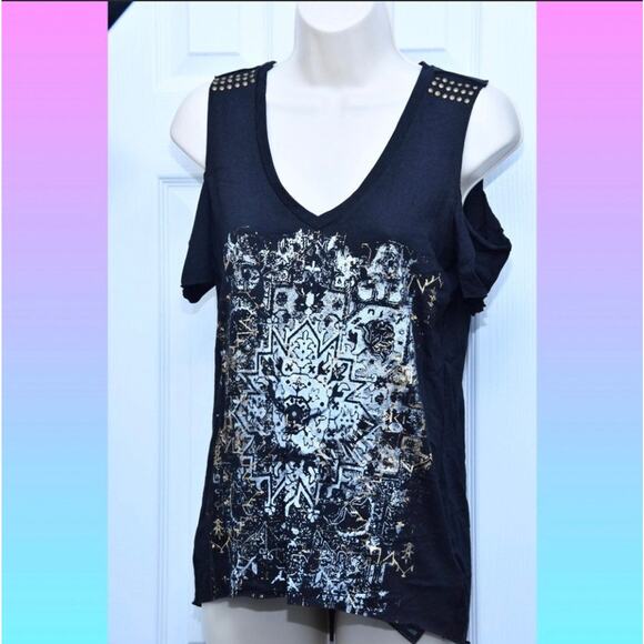 Guess Cold Shoulder Graphic T-shirt Top - Picture 1 of 1